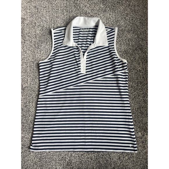 Izod Golf Women’s Performance Sleeveless Top Striped Medium Blue White - Picture 1 of 7